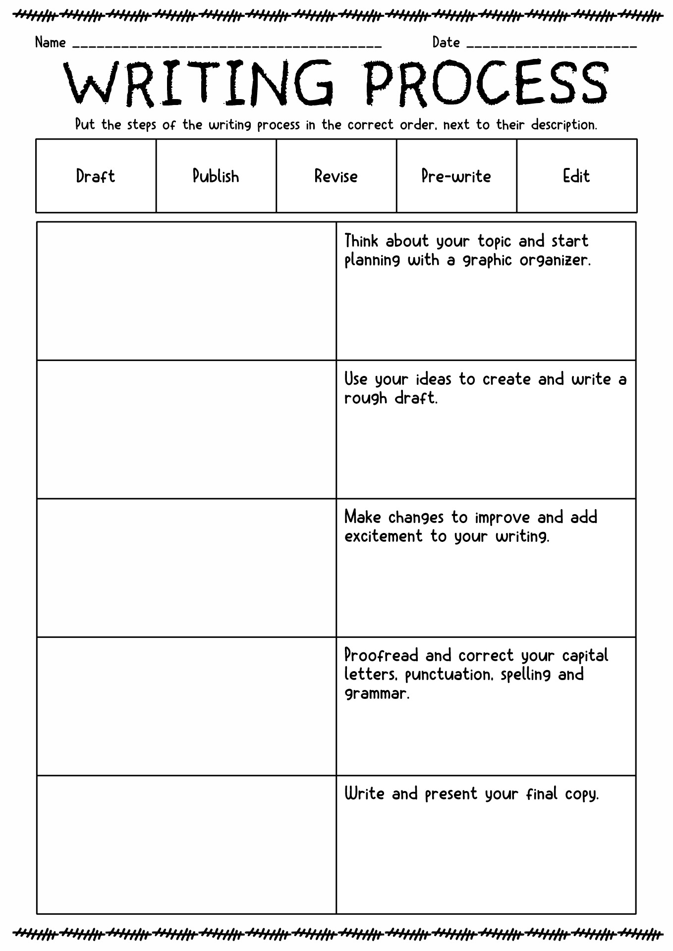 Writing Process Activity Worksheet