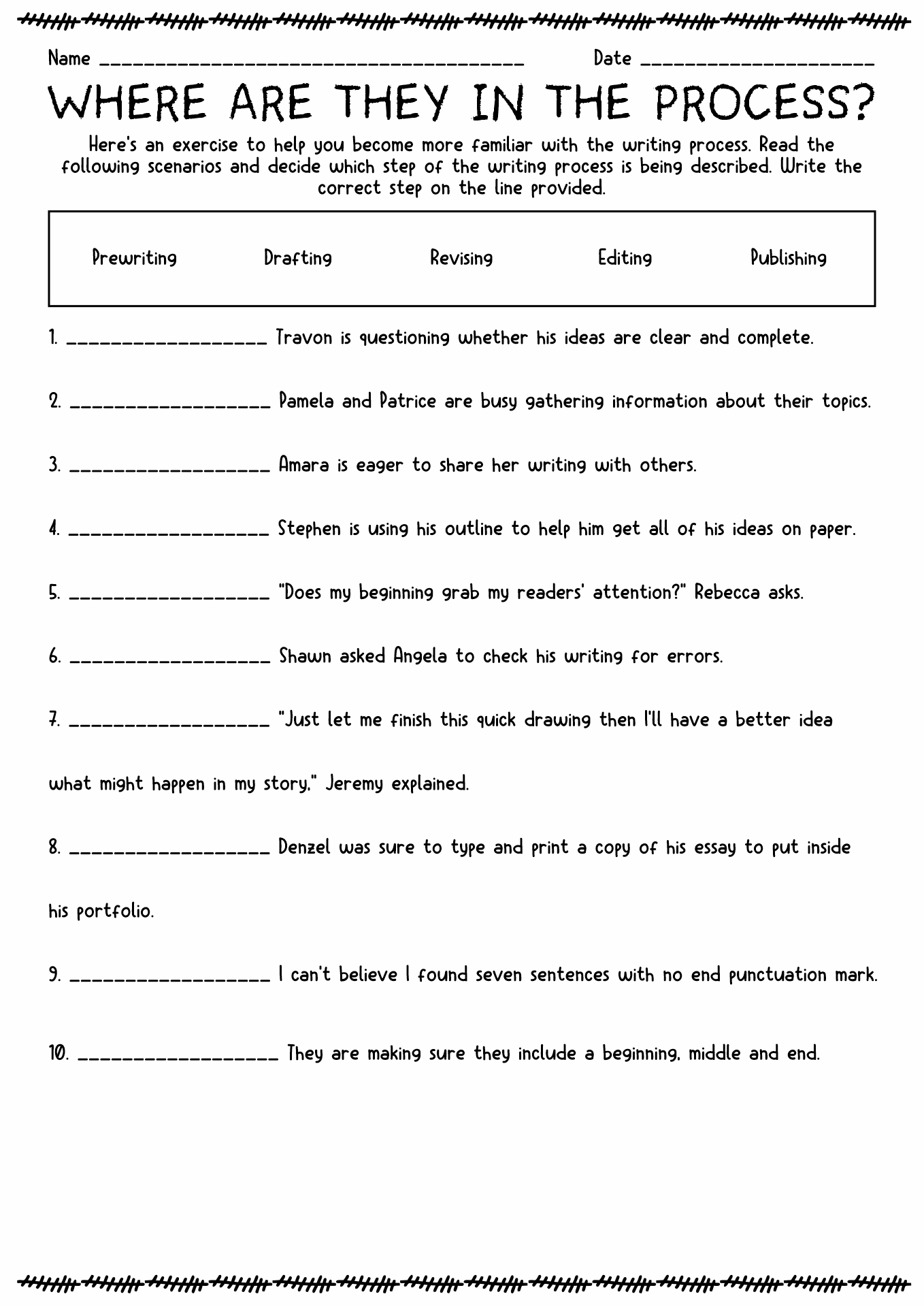 Writing Process Activity Worksheet Image