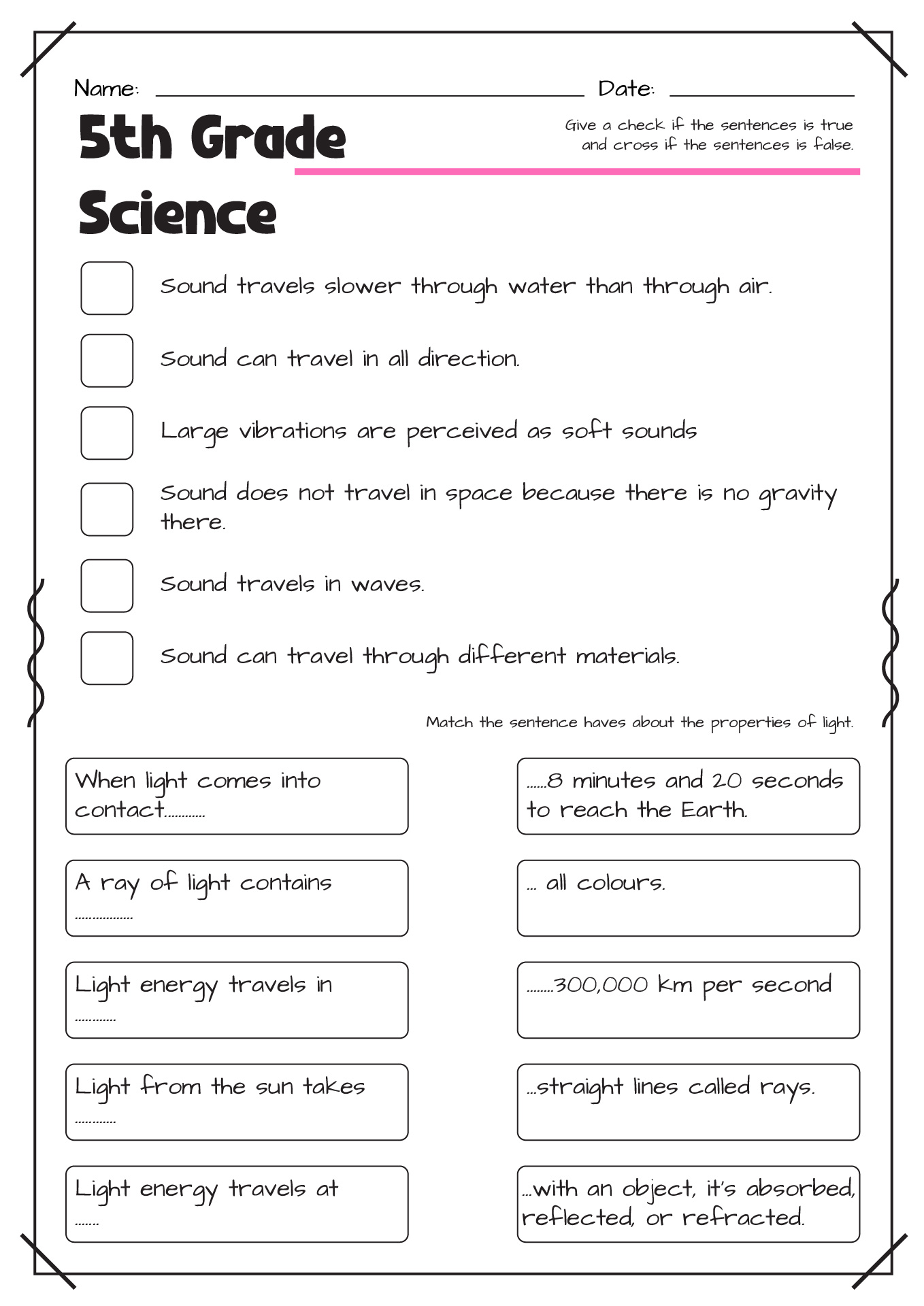 5th Grade Science Worksheets Image