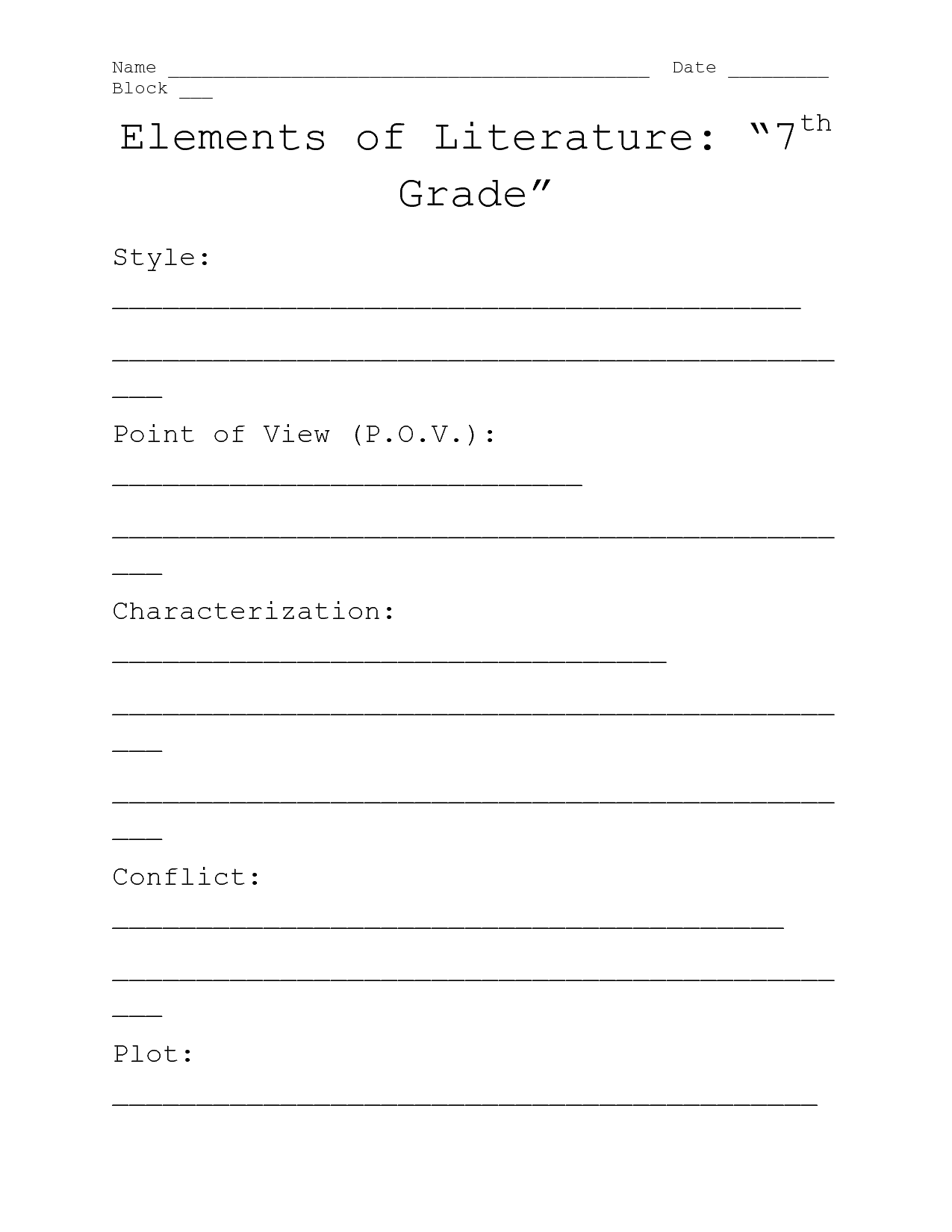 7th Grade Literature Worksheets Image