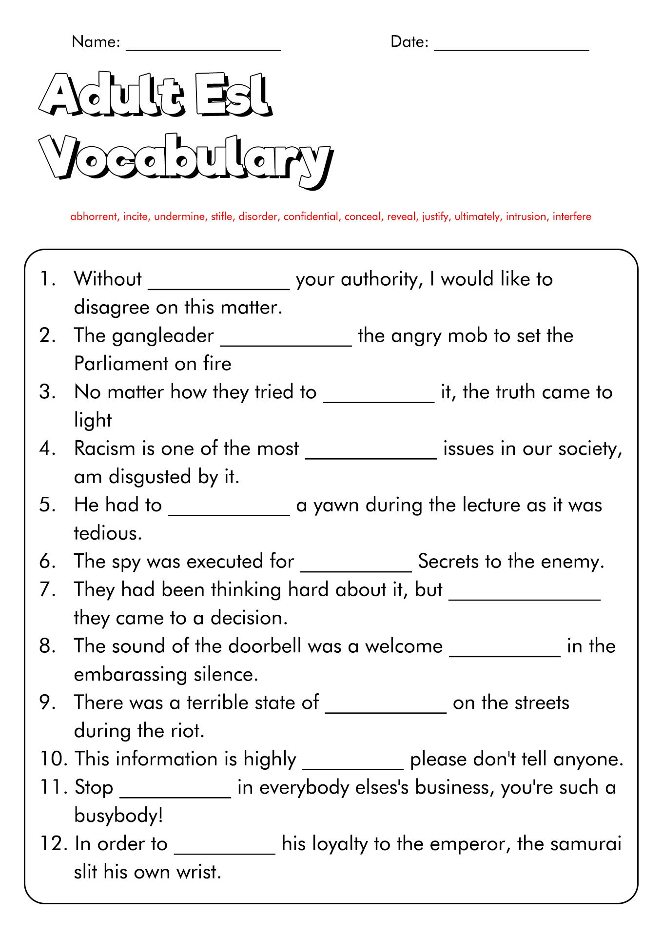 esl vocabulary worksheets for adults pdf