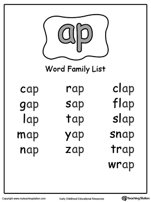 AG Word Family List Image