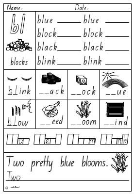 Beginning Blends Bl Cl Fl Gl Pl Sl Worksheet