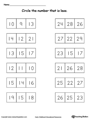 Circle the Greater than Number Worksheets Image