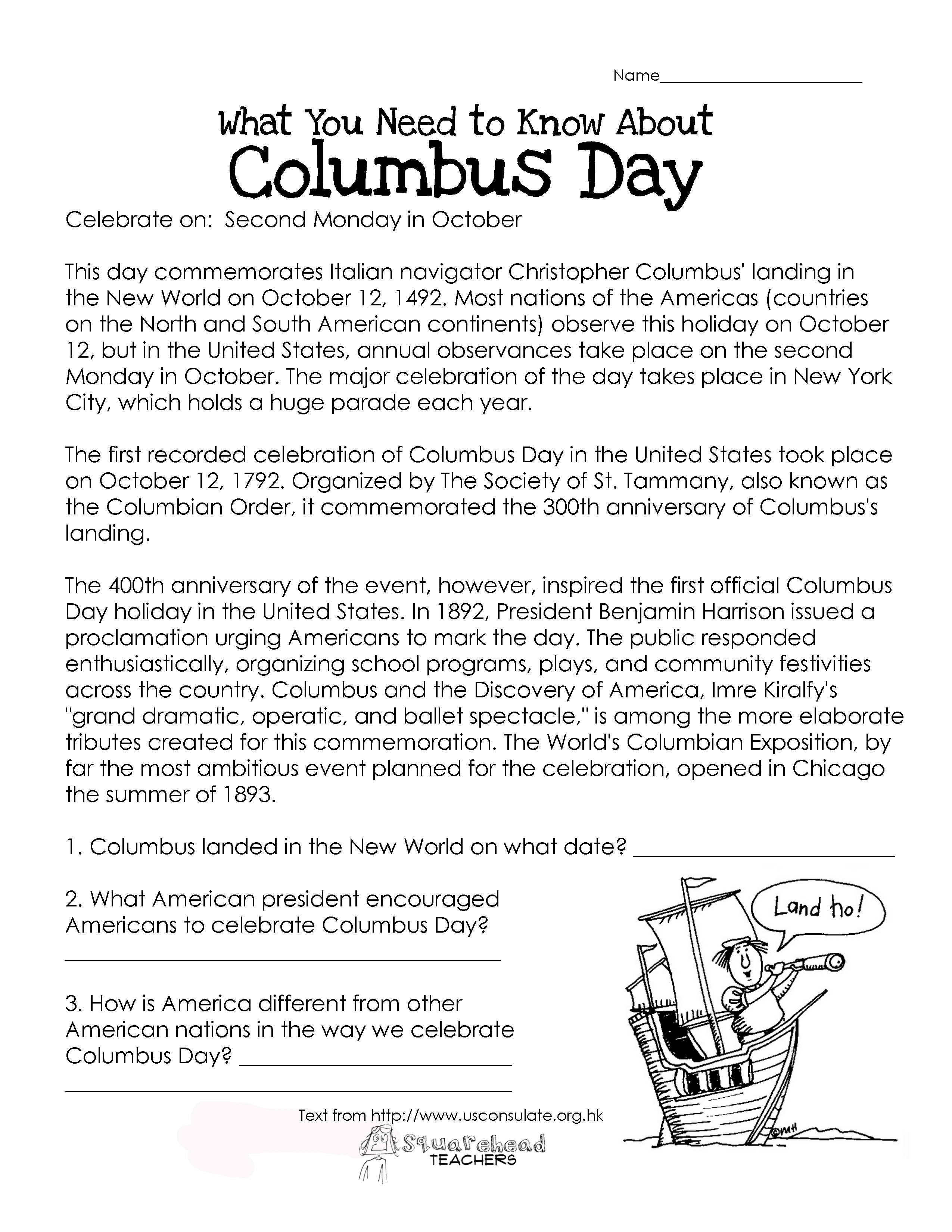 Columbus Day Worksheets Image