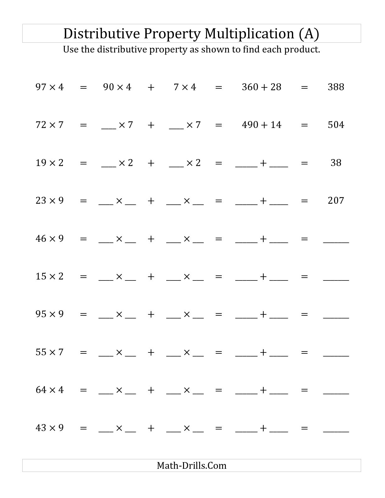 distributive property worksheet education.com