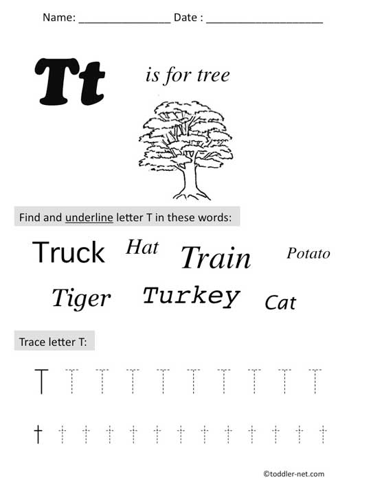 Free Printable Preschool Letter T Worksheet Image