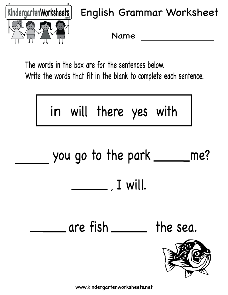 Kindergarten English Worksheets Free