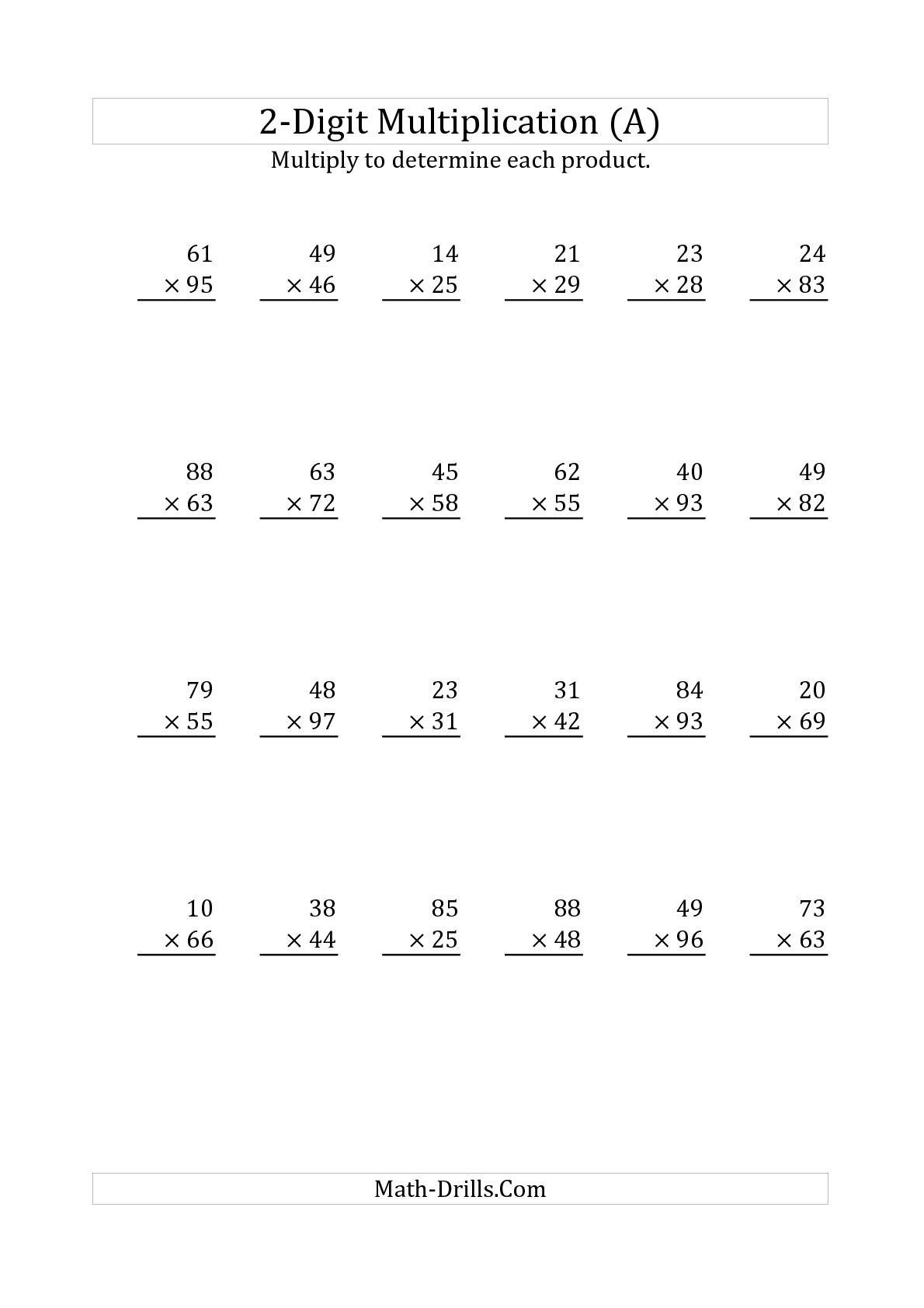 Multiplication Worksheets by 2 Digit Numbers Image