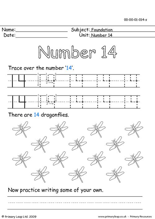 Printable Number 14 Worksheet