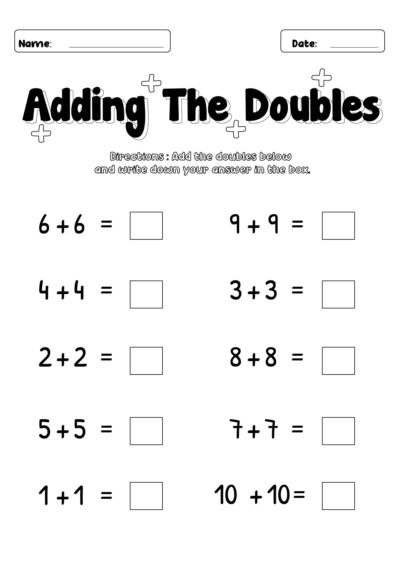 Free Printable Doubles Addition Worksheet Free Printable Doubles Addition Worksheet