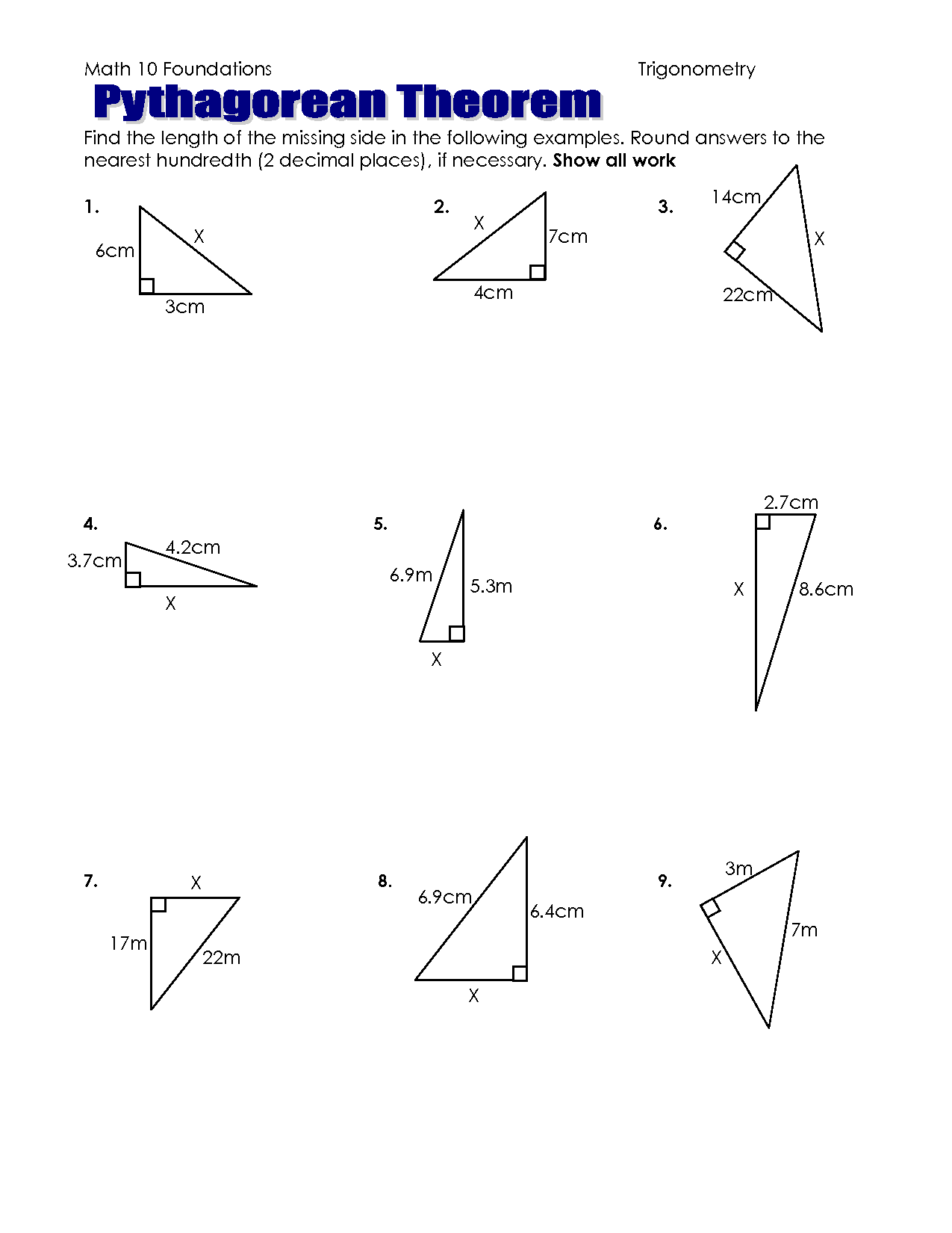 Pythagorean Theorem Worksheets Image