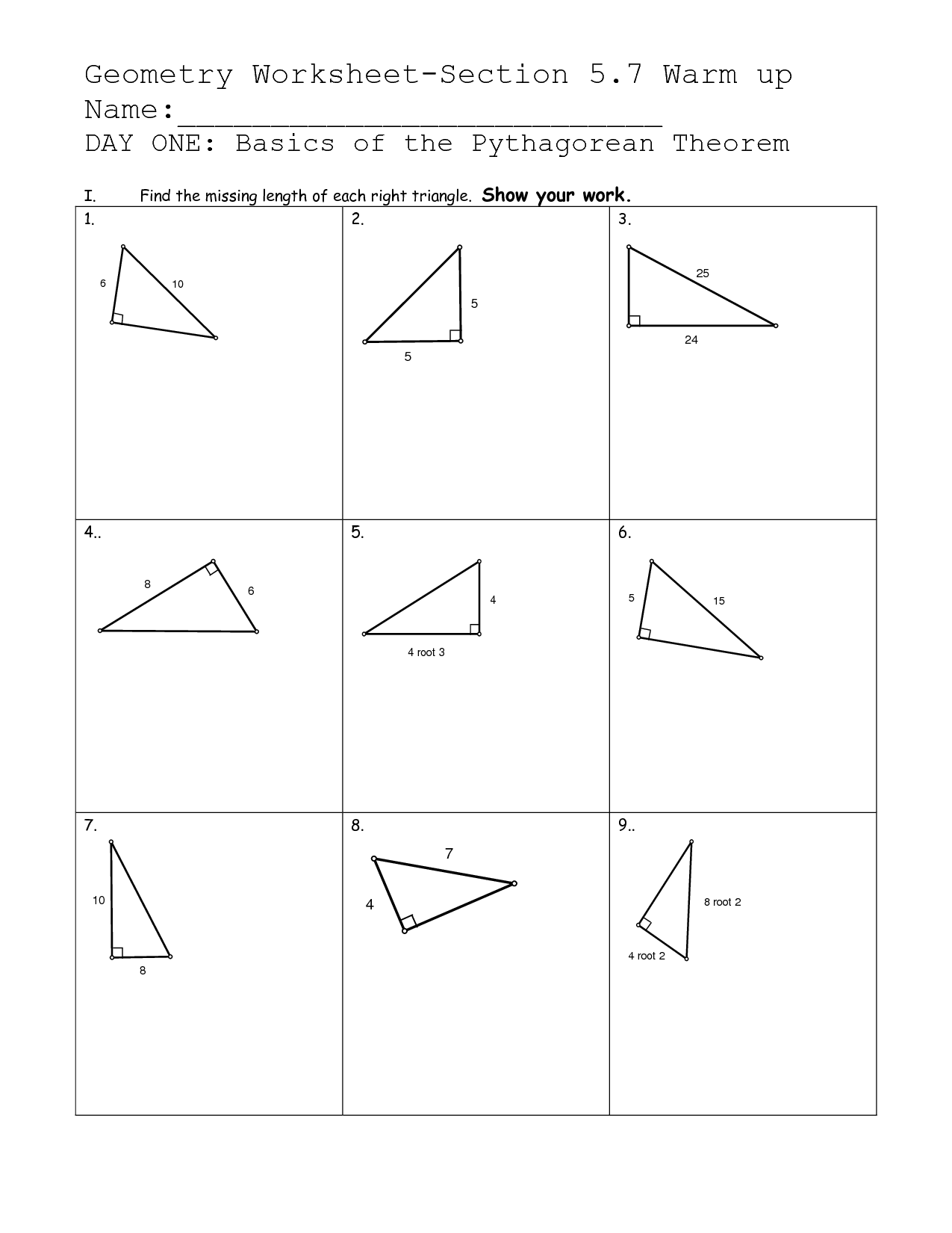 Pythagorean Theorem Worksheets Image