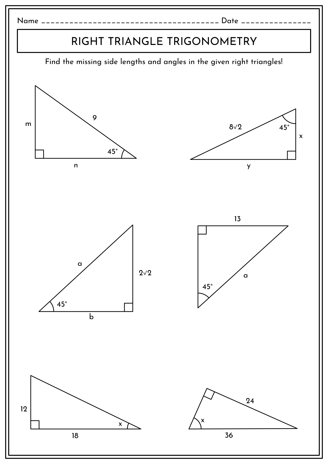 trigonometry review worksheet pdf