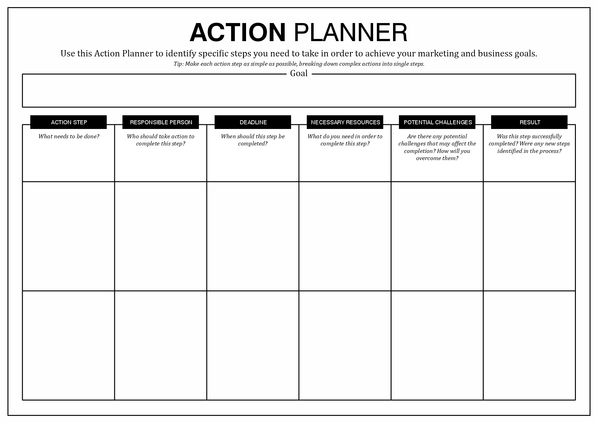 Action Plan Worksheet Excel