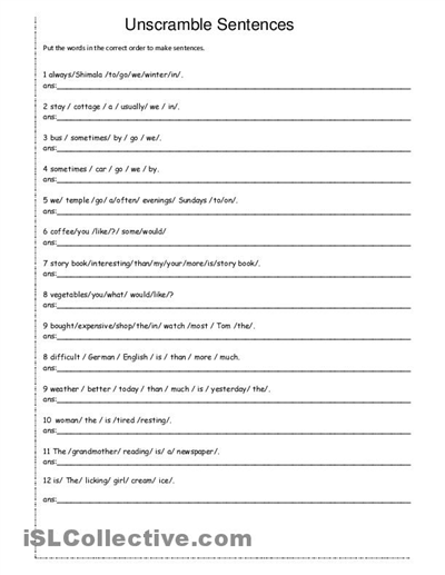 Create a Sentence Worksheets Printable