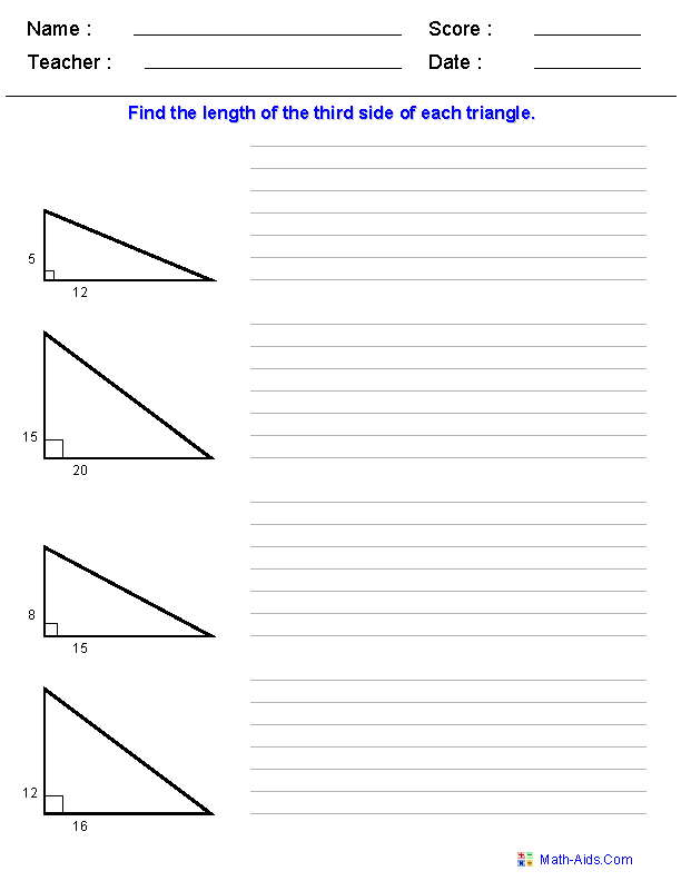 Simple Pythagorean Theorem Worksheets Image