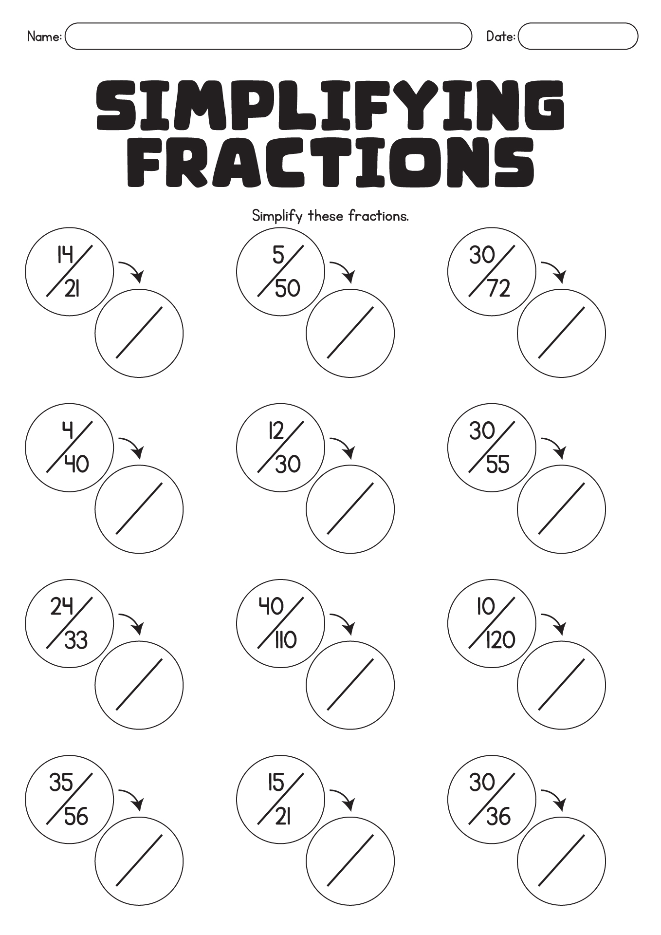 Free Printable Worksheets On Simplifying Fractions