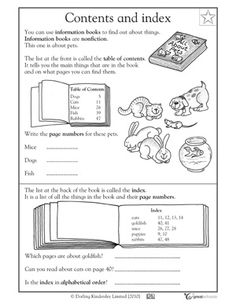 Table of Contents Worksheet 1st Grade Image