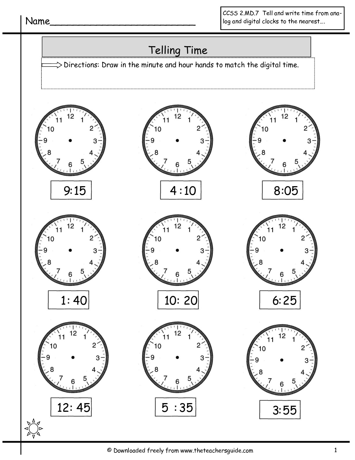 Telling Time Worksheets to the Minute