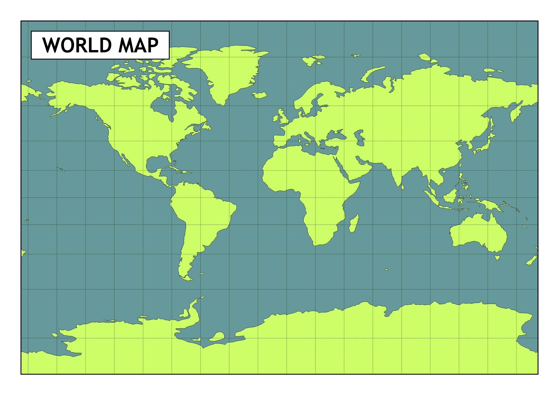 World Map with Latitude and Longitude Grid Image