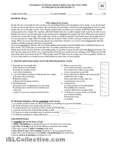 11th Grade Reading Worksheets Printable
