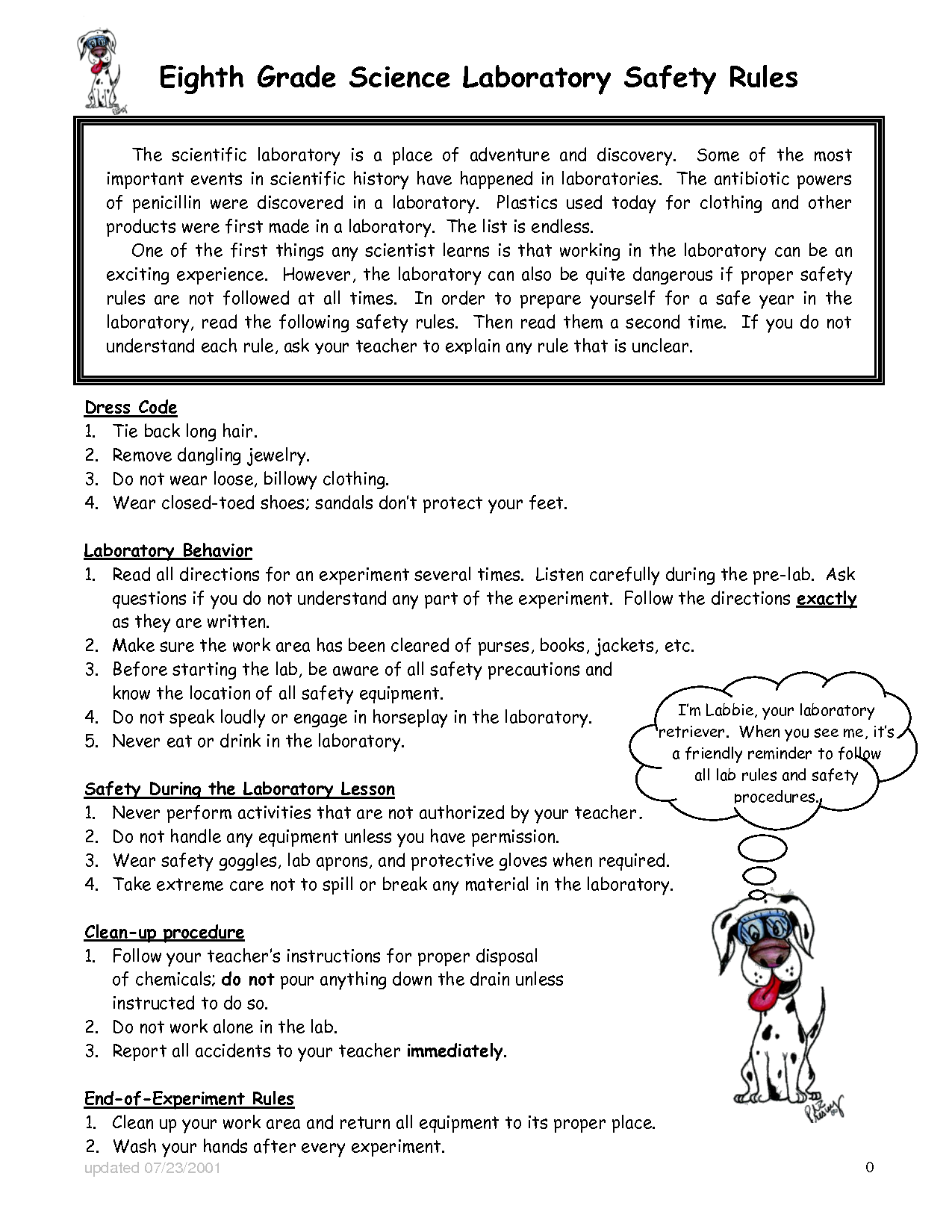 7th Grade Lab Safety Worksheet