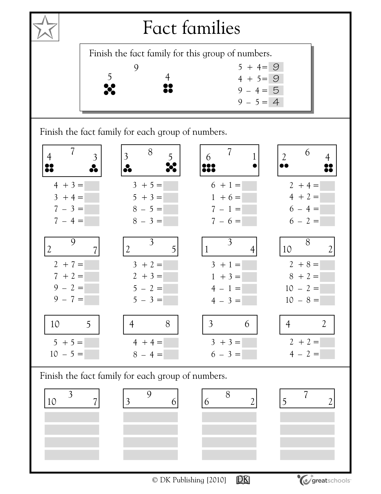 Addition Subtraction Fact Family Worksheet