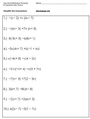 Algebra Simplifying Expressions Worksheets 7th Grade