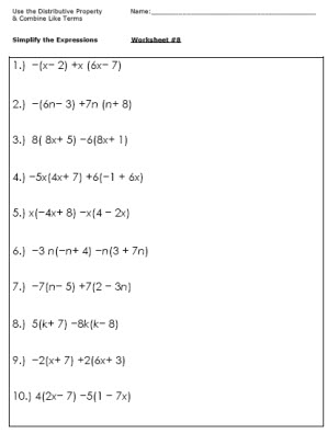 Algebra Simplifying Expressions Worksheets 7th Grade