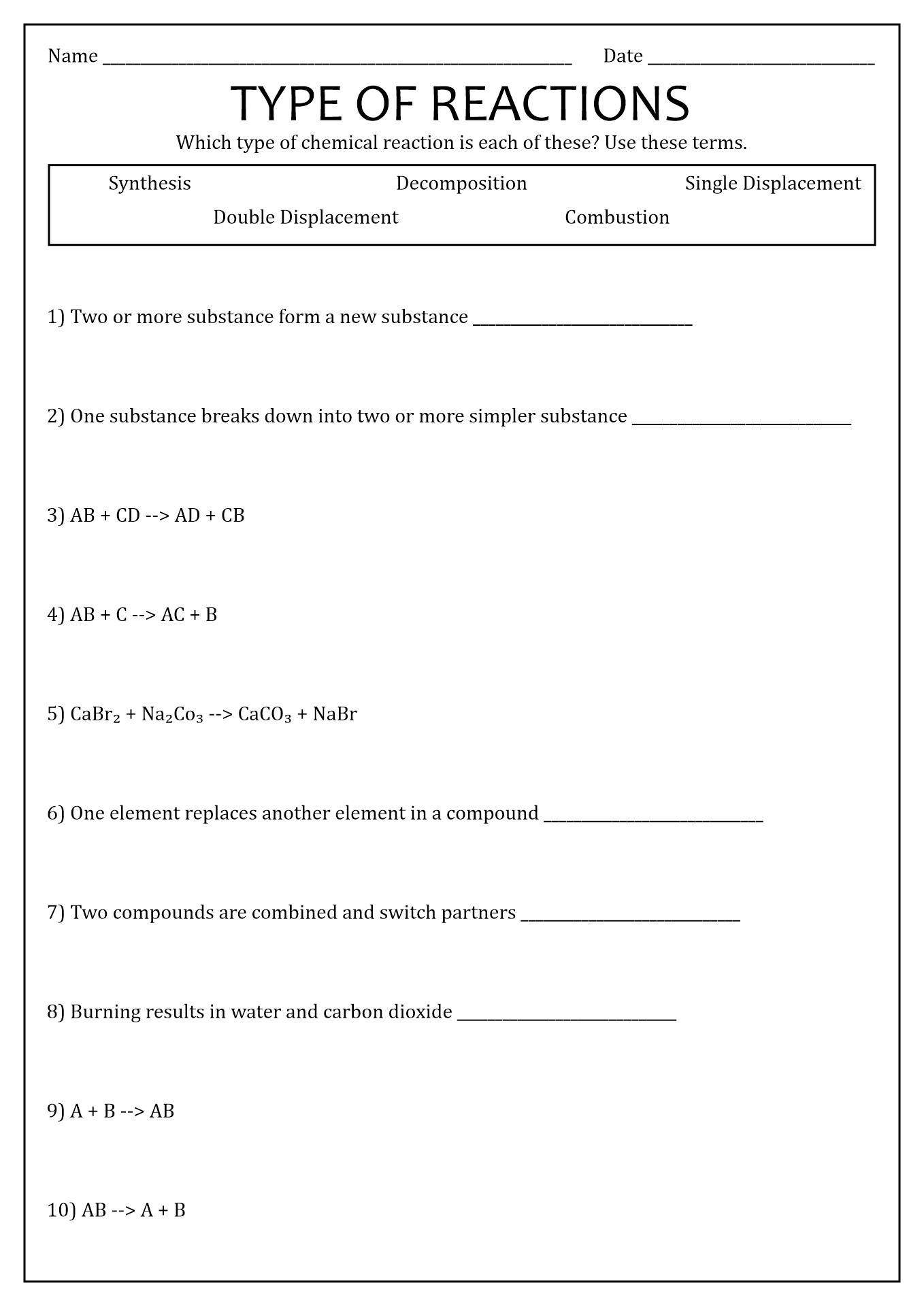 16 Types Chemical Reactions Worksheets Answers Free PDF At Worksheeto