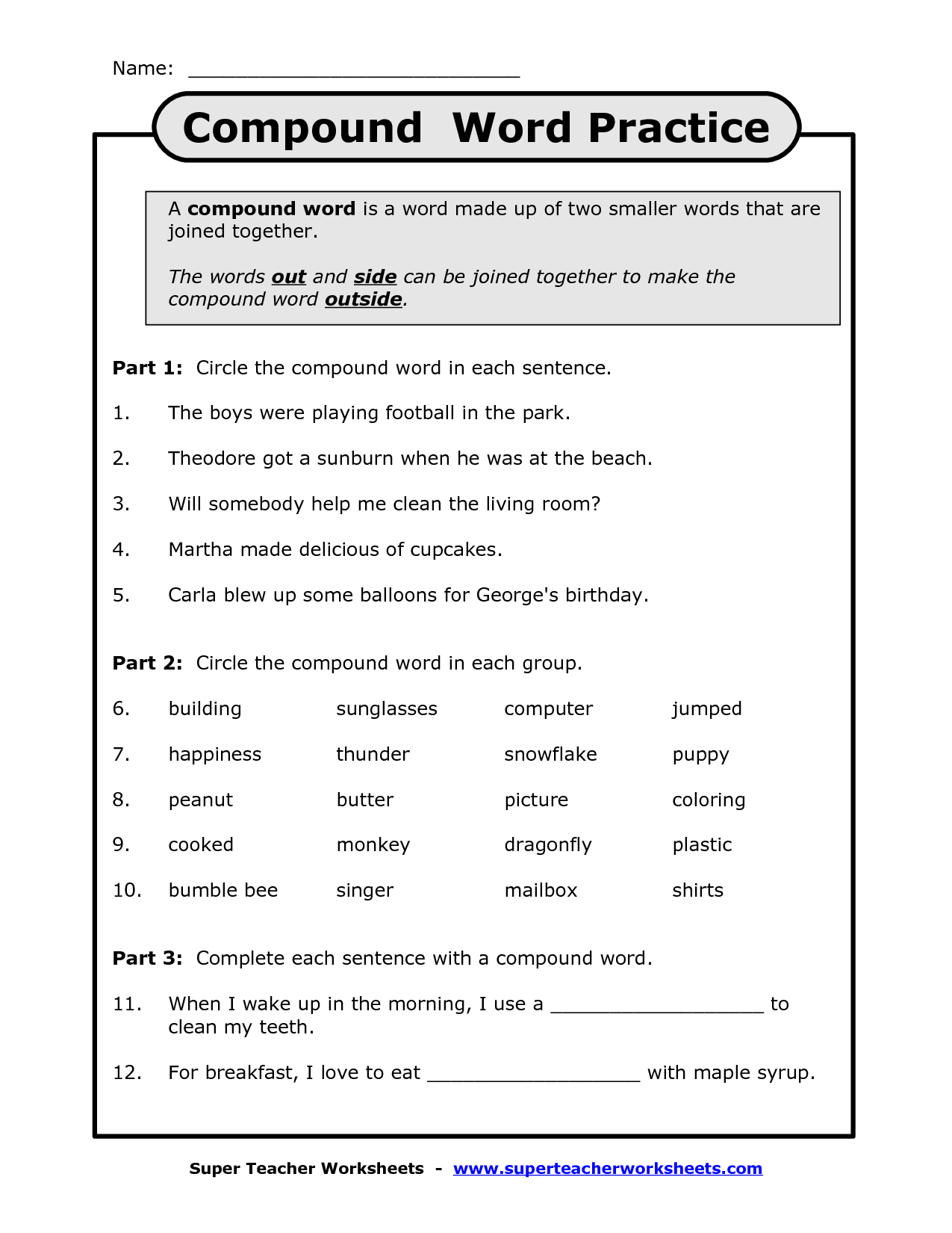 Free Printable Compound Words Worksheet 3rd Grade