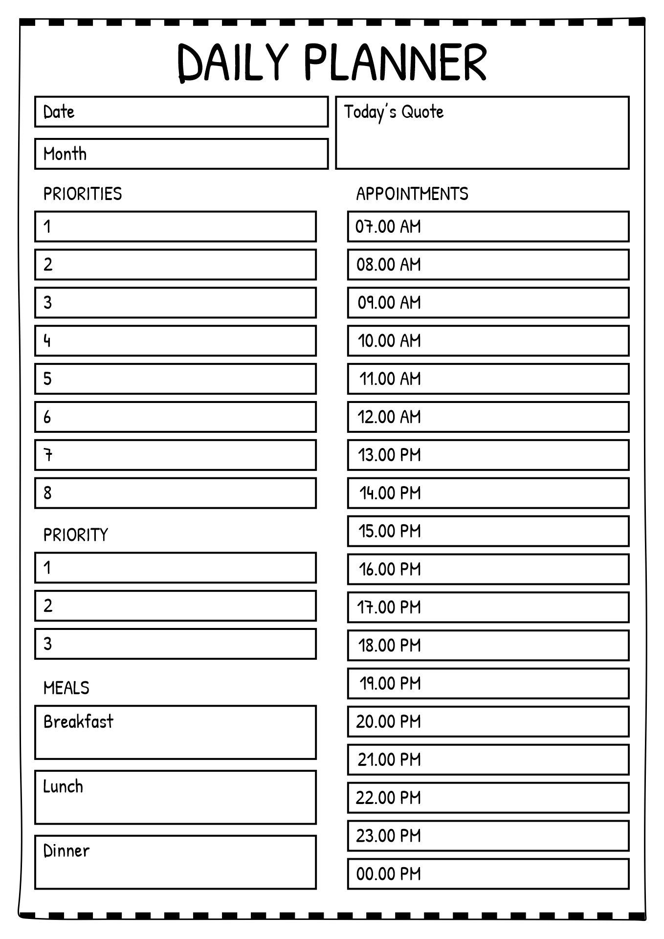 Daily Planning Worksheets