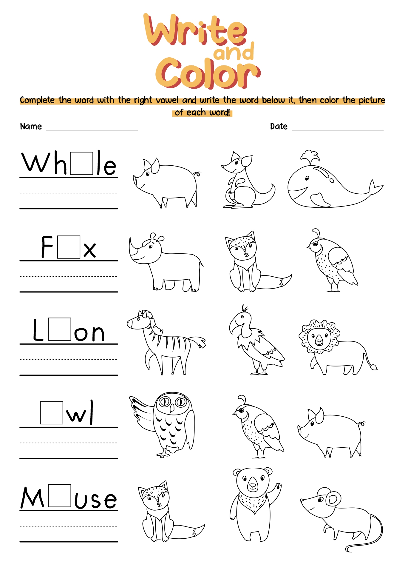 Kindergarten Long Vowel Worksheet Printable