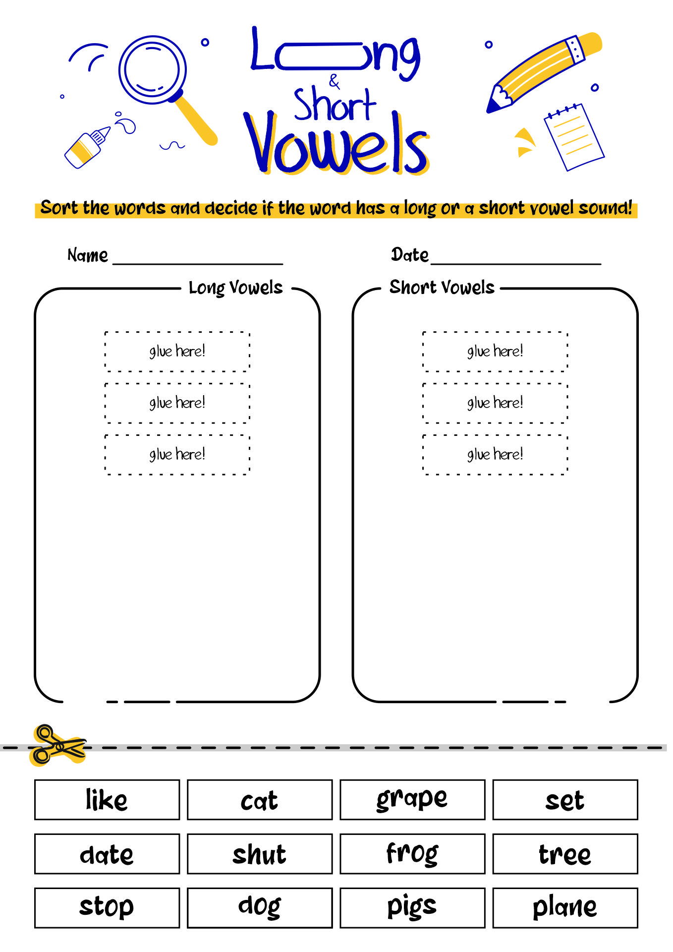 Long and Short Vowel Worksheets