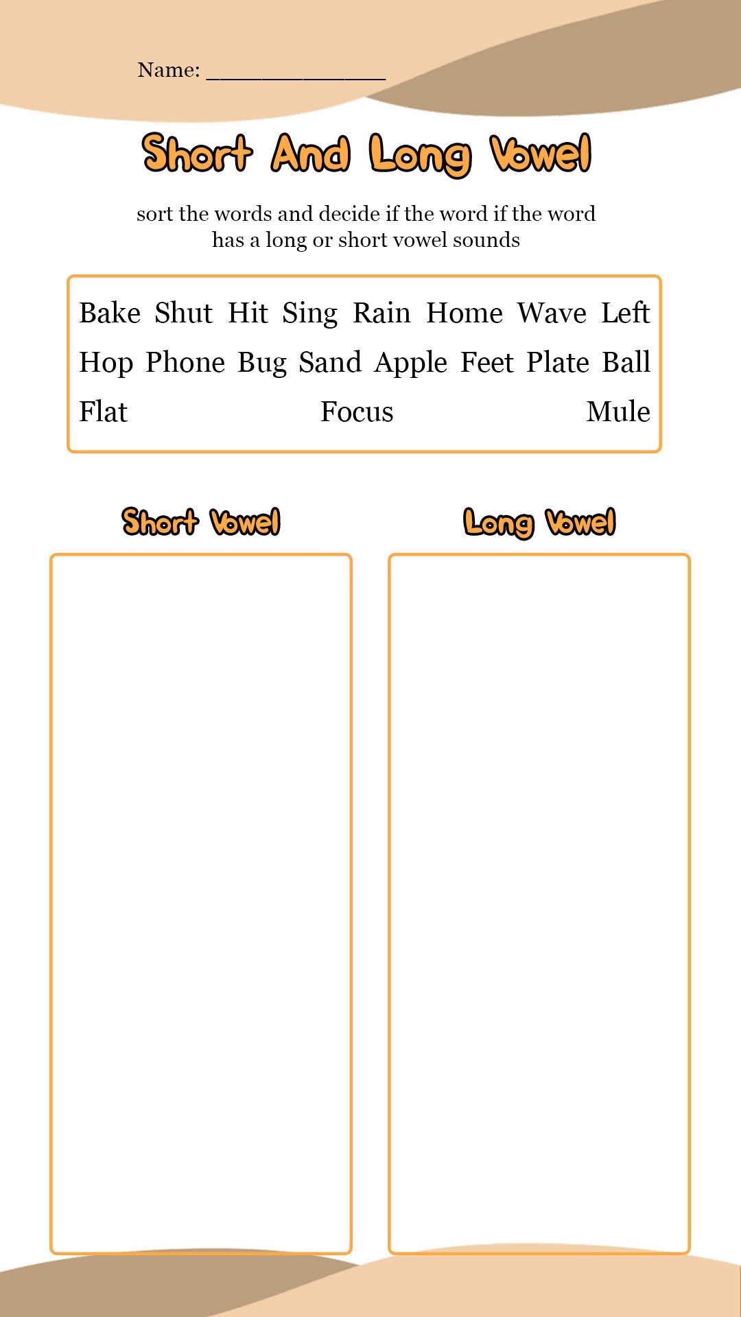 Long Vowel and Short Vowel Worksheets Image