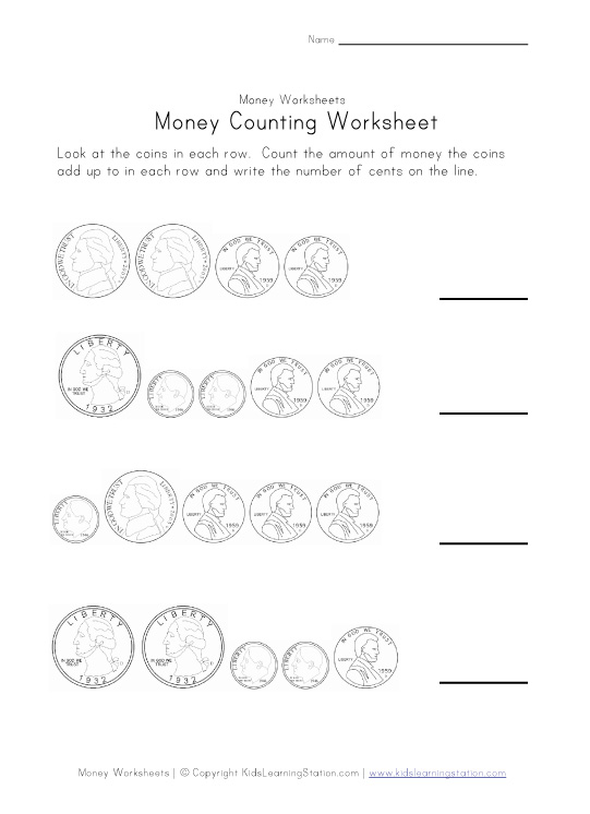 Money and Coins Counting Worksheet Image