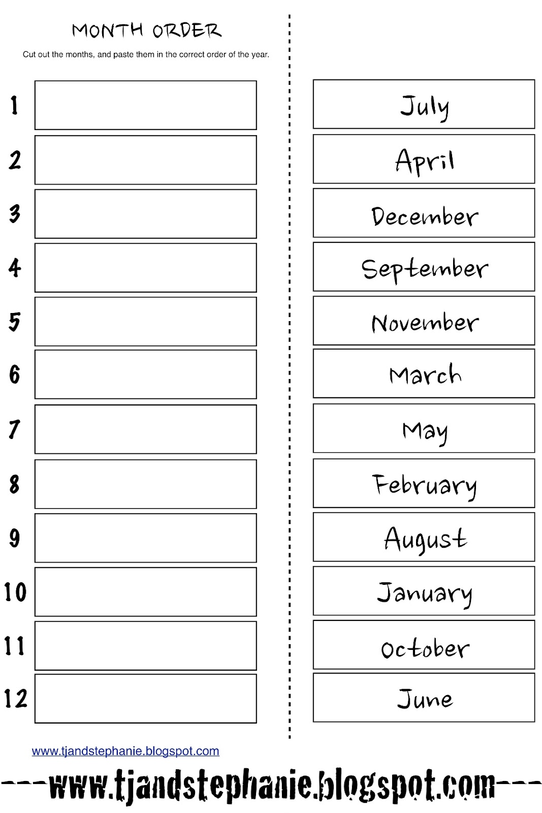 Months of the Year Cut and Paste Worksheets Image