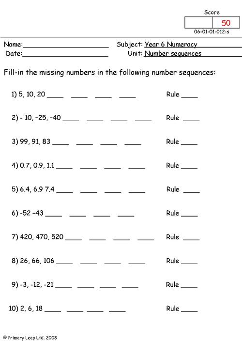 Number Sequence Worksheets Image