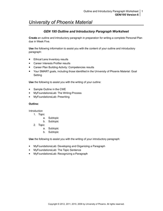 Outline and Introductory Paragraph Worksheet Image