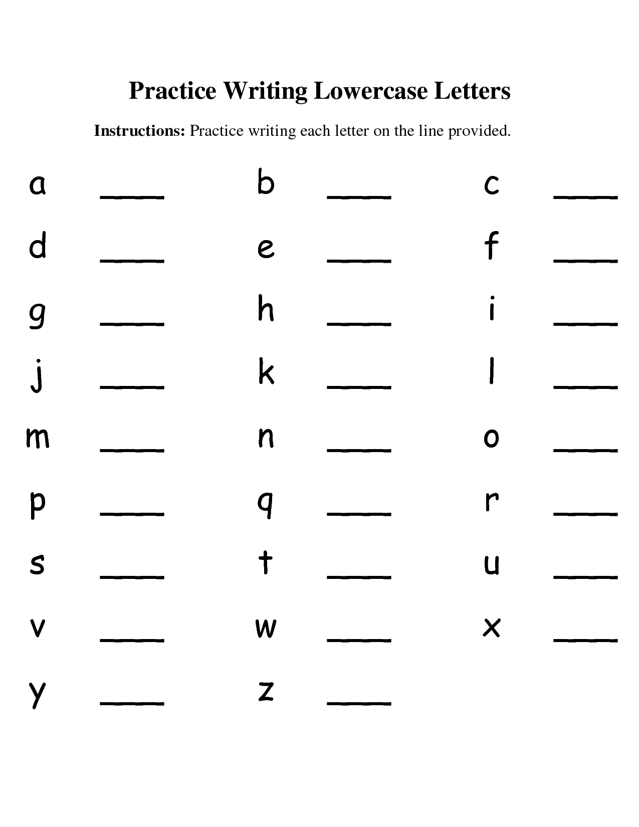 Practice Writing Lowercase Letters Image