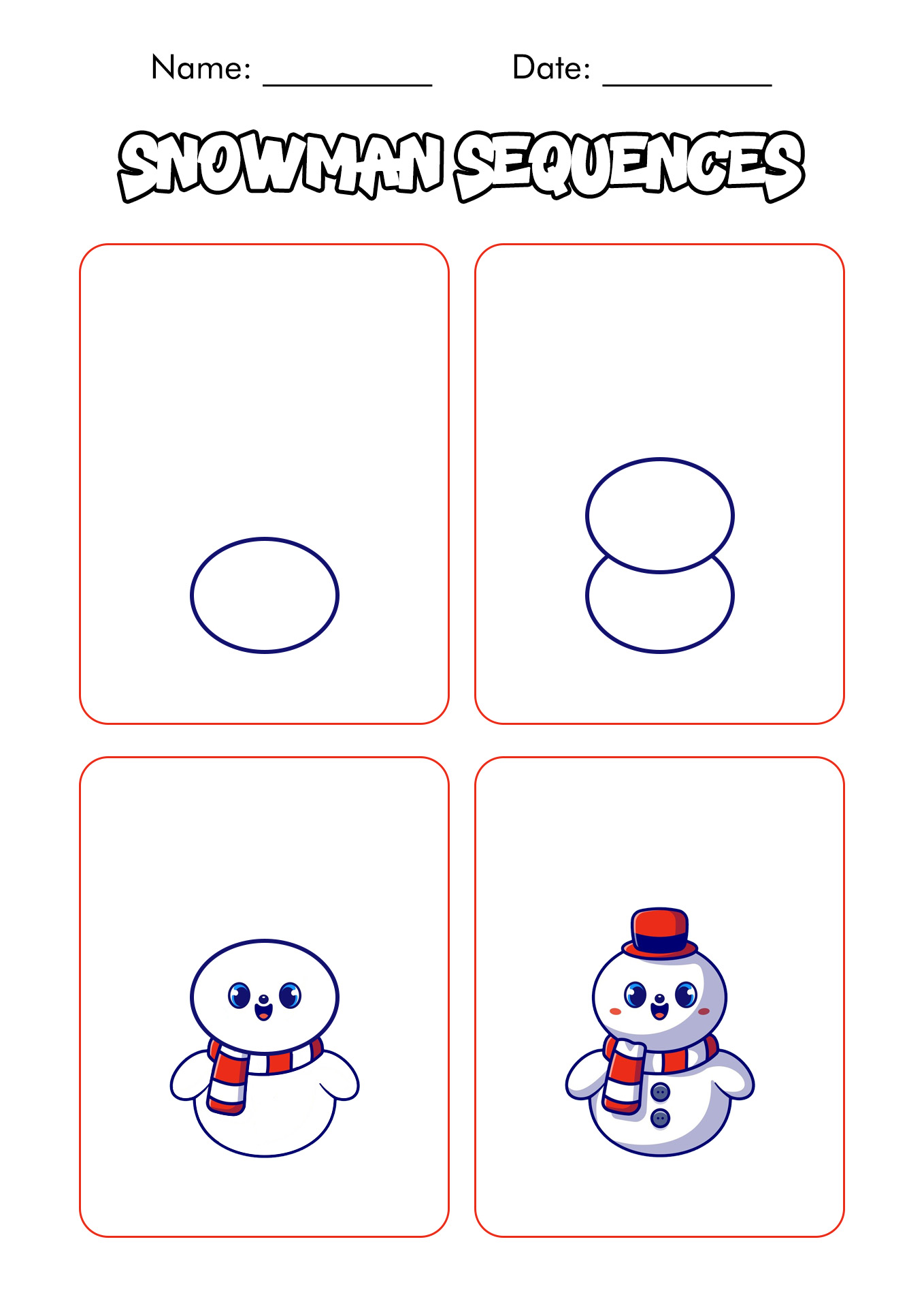 Preschool Snowman Sequencing Worksheet