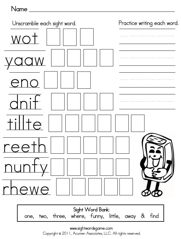 Primer Sight Word Worksheets Image