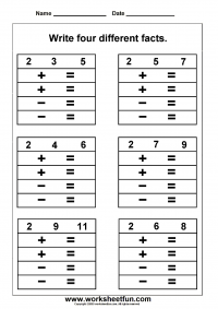 Printable Fact Family Worksheets