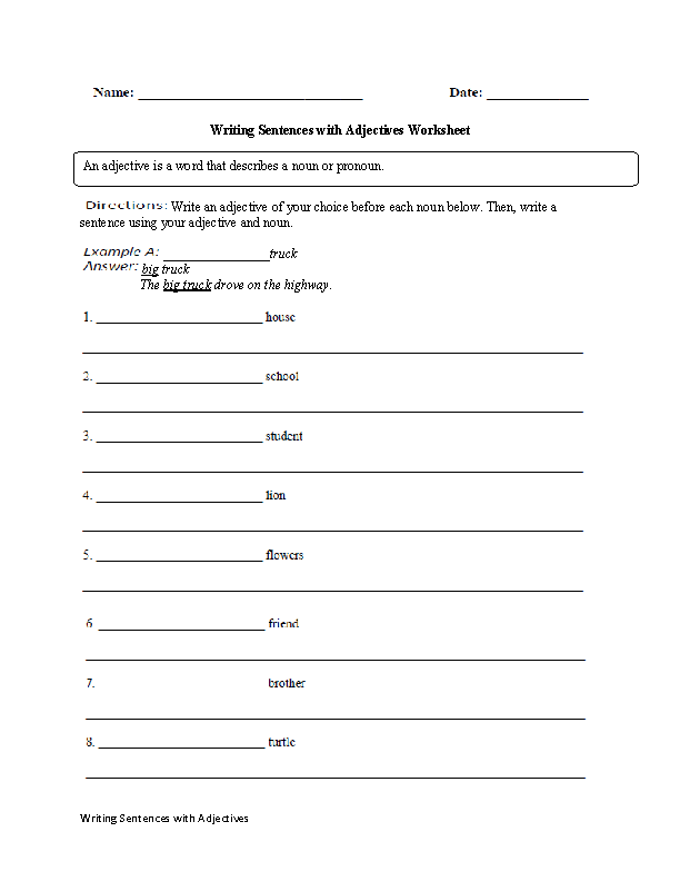 Sentences with Adjectives Worksheets Image