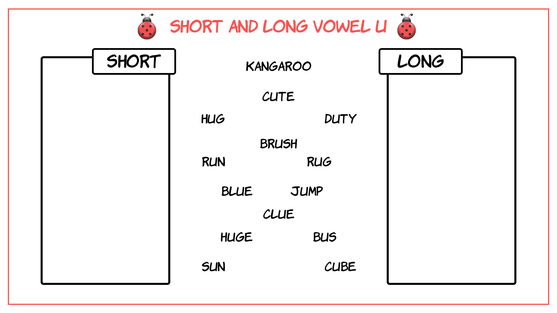 Short and Long U Vowel Sort Image