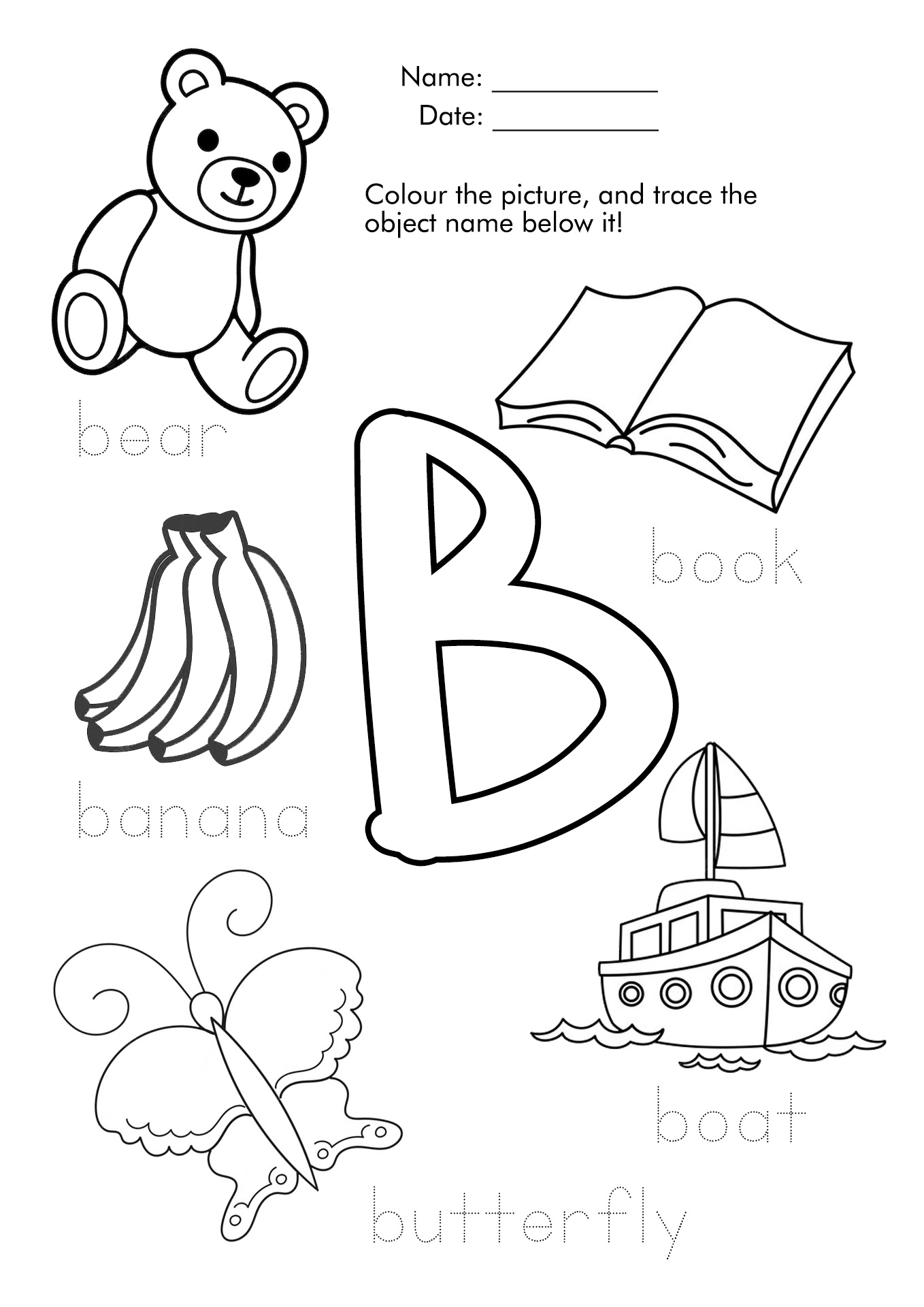 That Start with Letter B Worksheets Preschool