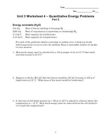 Unit 3 Worksheet 4 Quantitative Energy Problems Image