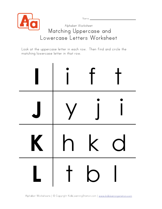 Uppercase and Lowercase Letters Worksheets