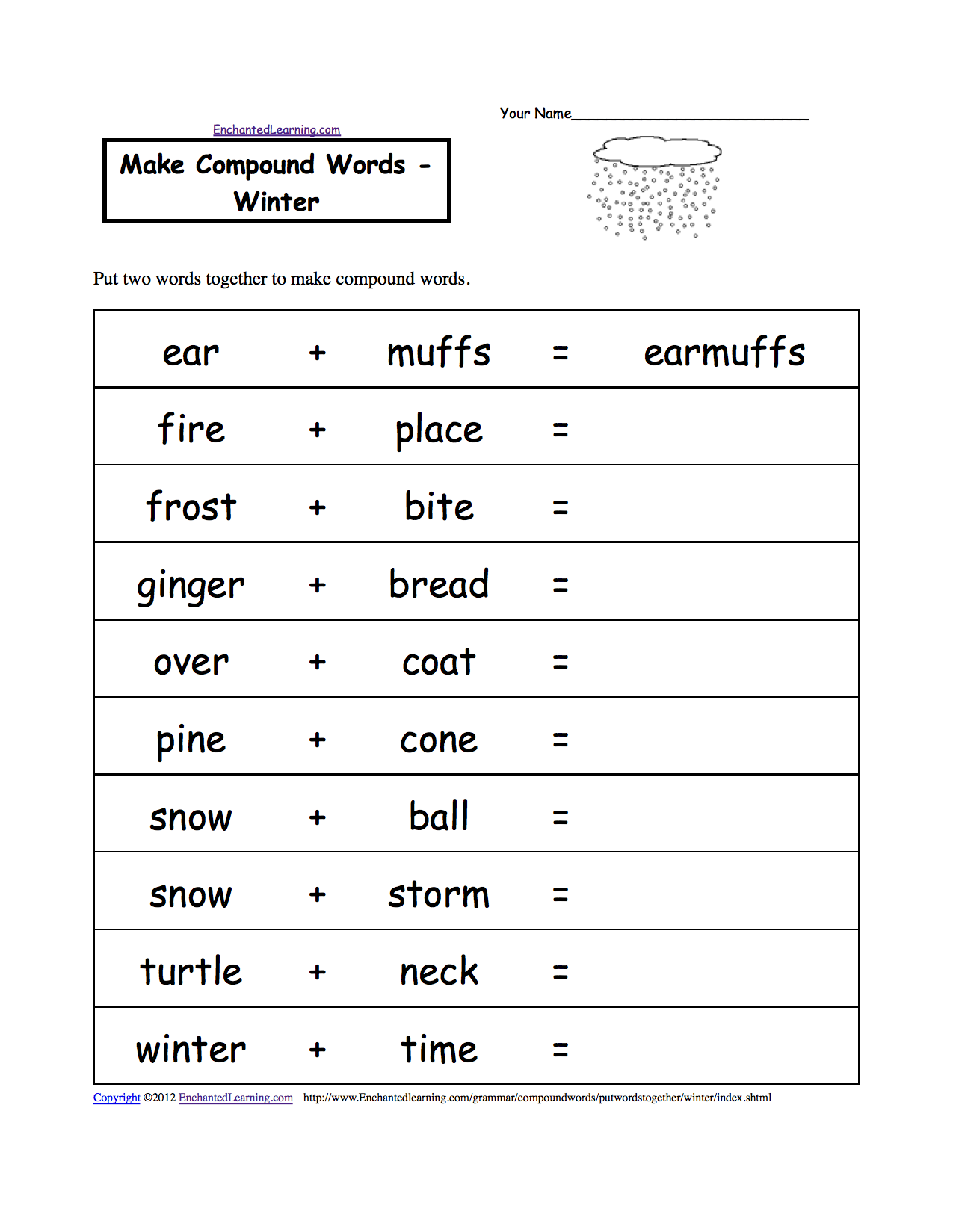 Winter Compound Word List Image